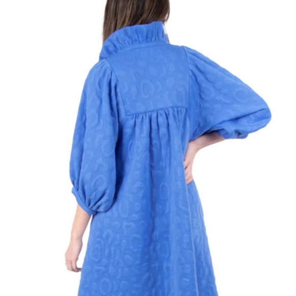 Emily McCarthy Stella dress Marine cheetah Puff Sleeve Blue Large - Picture 3 of 7